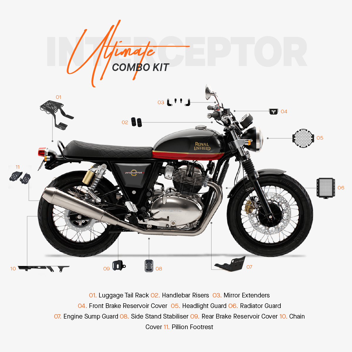 The Ultimate Combo Kit of 11 Accessories for RE Interceptor 650