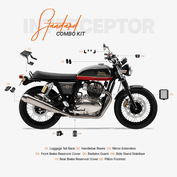 The Standard Combo Kit of 8 Accessories for Royal Enfield Interceptor 650