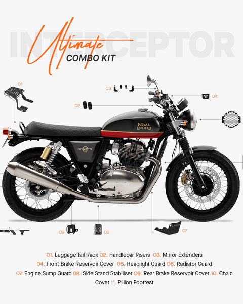 The Ultimate Combo Kit of 11 Accessories for Royal Enfield Interceptor 650